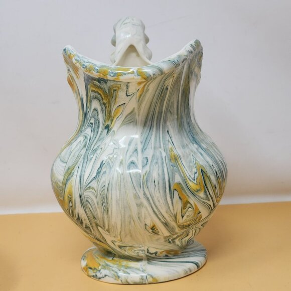 Vintage 1977 Handcrafted Ceramic Pitcher & Basin Set With Swirl Design Farmhouse - Picture 8 of 14